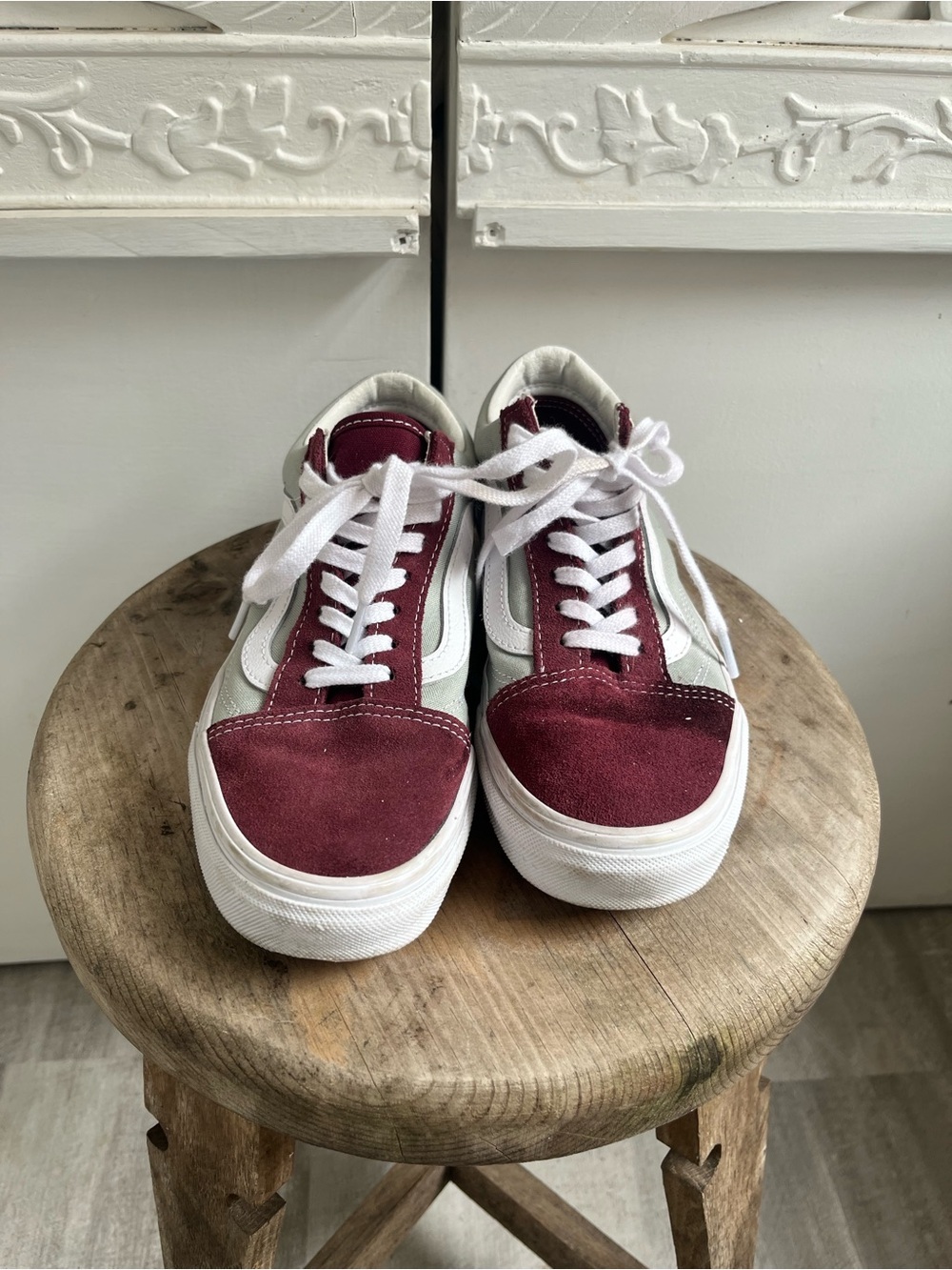 Vans Old Skool Burgundy White Suede Canvas Sneakers Women’s 7